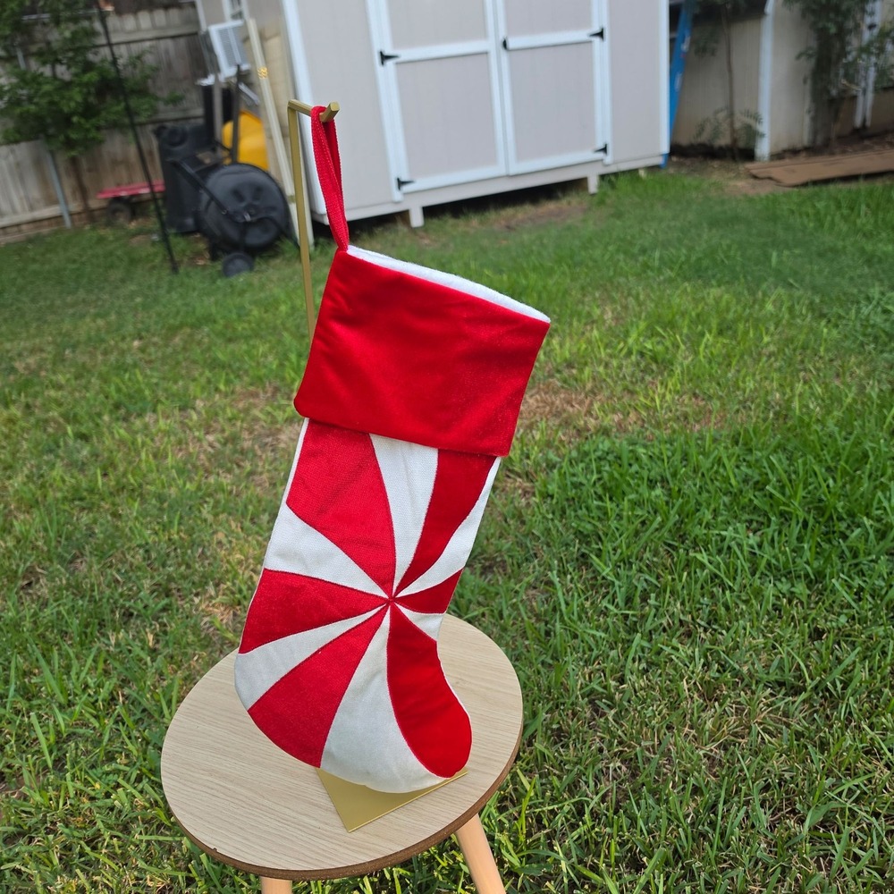 Red and White Felt Peppermint Swirl Christmas Stocking Candy Cane Design